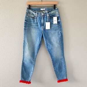 NWT Good American Jeans Size 10 Good Legs High Rise Pom Pom Ankle Stretch Fun